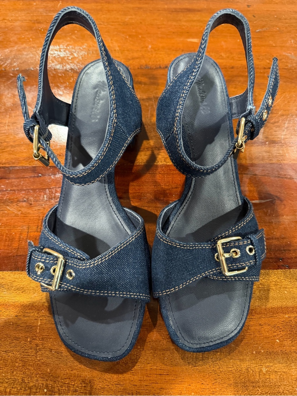 Madewell Denim Blue Buckle Ankle Strap Sandals